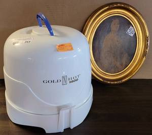 lot 317 image: VINTAGE GOLD N HOT 1400 HAIR DRYER AND FRAMED OVAL PICTURE AS SHOWN.