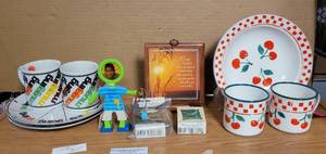lot 334 image: THE WORLD OF ING DISHES (JAPAN), HALLMARK ORNAMENTS, FRAME, CHERRY THEMED PLATES AND MORE AS SHOWN.