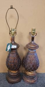 lot 347 image: PAIR OF KIRKLANDS PINEAPPLE DESIGN LAMPS AS SHOWN. CHECK THESE OUT