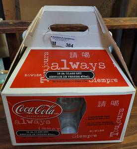 lot 364 image: SET OF 6 COCA-COLA 16OZ GLASSES IN CARRIER STYLE BOX AS SHOWN.