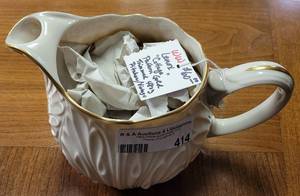 lot 414 image: VINTAGE LENOX COTTAGE PATTERN GOLD TRIMMED 48OZ PITCHER IN STYLECOLORCONDITION SHOWN.