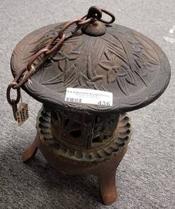 lot 436 image: VINTAGE ORIENTAL CAST IRON LANTERN AS SHOWN.