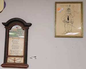 lot 441 image: HOME INTERIORS COURSE OF LIFE PLAQUE PLUS VINTAGE FRAMED CARICATURE (1983).