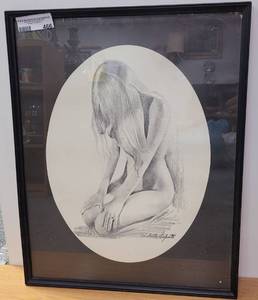 lot 466 image: ROBERTO LUPETTE FRAMED PENCIL SKETCH DRAWING AS SHOWN.
