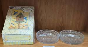 lot 486 image: 2 LEAD CRYSTAL CANDLE HOLDER PLATES AND STATIONARY SET AS SHOWN.