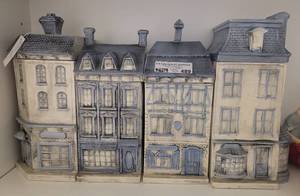 lot 489 image: VINTAGE HANDMADE CANISTER SET IN STYLECOLORDESIGN SHOWN.