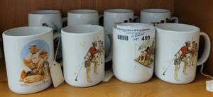lot 499 image: LOT OF 8 NORMAN ROCKWELL COLLECTIBLE CUPS IN STYLESSIZES SHOWN.