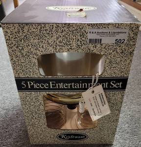lot 502 image: 5-PIECE KRAFTWARE ENTERTAINMENT SET IN BOX AS SHOWN.