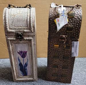 lot 503 image: 2 WINE BOTTLE BOXES IN STYLESCOLORSDESIGNS SHOWN. ONE APPEARS TO BE COPPER.