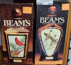 lot 521 image: VINTAGE 1980S BEAMS COLLECTORS DECANTERS WITH BOXES AS SHOWN.