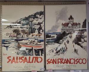 lot 552 image: PAIR OF VINTAGE FRAMED WATER COLOR PRINTS BY NOAL BETTS SAN FRANCISCO AND SAUSALITO AS SHOWN.