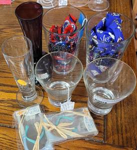 lot 565 image: CROWN ROYAL BOURBON GLASSES, FLIPFLOP BOTTLE OPENERS, AND MORE AS SHOWN.