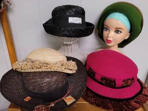 lot 582 image: ASSORTED HATS INCLUDING VALERIE MODES-STARFIRE (NEW YORK), DEBORAH (NY), NEIMAN MARCUS- DALLAS AS SHOWN PLUS STANDS.