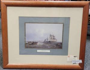 lot 609 image: FRAMED PRINT OLD HARTLEPOOL BY JOHN WILSON CARMICHAEL AS SHOWN.