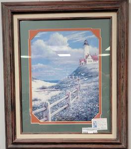 lot 611 image: FRAMED LIGHTHOUSE PRINT AS SHOWN. MEASURES APPROX. 21 X 25.5.