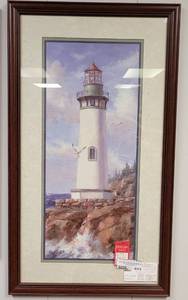 lot 612 image: FRAMED LIGHTHOUSE PRINT AS SHOWN. MEASURES APPROX. 17 X 24.