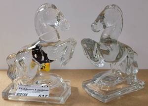 lot 617 image: VINTAGE 1940S - 1950S FOSTORIA REARING HORSE BOOKENDS AS SHOWN.
