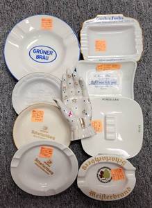 lot 618 image: VINTAGE ASHTRAYS INCLUDING FROM GERMANY, PORCELAIN AND MORE AS SHOWN.