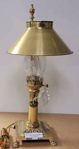 lot 639 image: VINTAGE ORIENT EXPRESS BRONZE LAMP WITH SHADE IN STYLE SHOWN.