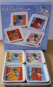 lot 654 image: 2 SET OF TAHITIAN MOON PORCELAIN CONDIMENT DISHES AND MORE AS SHOWN.