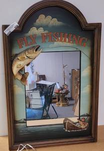 lot 658 image: FLY FISHING 3D MIRRORED WALL PLAQUE AS SHOWN.