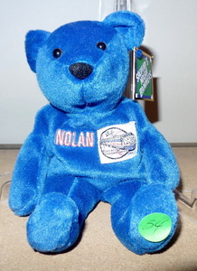 lot 34 image: Salvinos Nolan Bammers Nolan Ryan 30 Blue Beanie Plush Toy Bear Mlb