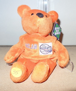 lot 35 image: Salvinos Nolan Bammers Nolan Ryan 34 Orange Beanie Plush Toy Bear Mlb