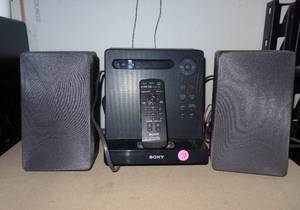 lot 78 image: SONY MINI STEREO SYSTEM - RADIO & CD PLAYER WITH REMOTE AND SPEAKERS