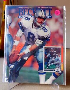 lot 92 image: Vintage Beckett Football Magazine Monthly Price Guide Troy Aikman October 1991