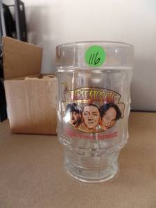 lot 116 image: THREE STOOGES - LARGE UNUSED GLASS MUG IN ORIGINAL PACKAGE