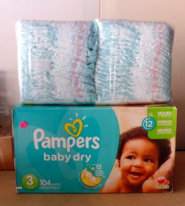 lot 117 image: PAMPERS - 104 COUNT AS SHOWN