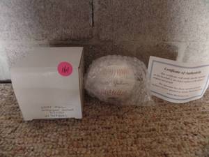 lot 160 image: WALTER JOHNSON FACSIMILE AUTOGRAPH VASEBALL WITH COA