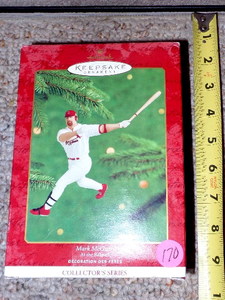 lot 169 image: Hallmark Keepsake Ornament - Mark McGuire At the Ballpark - Ballpark Series 2000