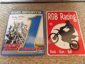 lot 222 image: PAIR OF RACING WALL HANGERS - 1 METAL APPROX 8 X 10