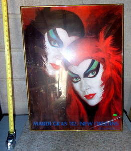 lot 229 image: VINTAGE Mardi Gras New Orleans Larry Harris 1982 Framed Poster 24 X 34 VALUE $139.99