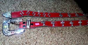 lot 259 image: BRIGHT & DAZZLED RED BELT WITH RHINESTONES - UNUSED