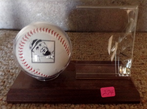 lot 274 image: TY COBB PHOTO BASEBALL WITH FACSIMILE AUTOGRAPH AND CARD DISPLAY STAND