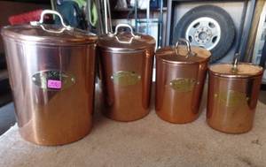 lot 330 image: NICE SET OF COPPER CANISTER SET - FIT INSIDE EACH OTHER WHEN NOT USED
