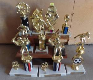 lot 343 image: LARGE LOT OF ASSORTED TROPHIES WITH MARBLE BASES