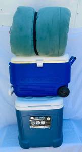 lot 140 image: coolers and a sleeping bag