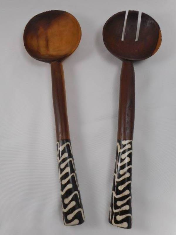 lot 75 image: Hand carved African wood large spoon and fork