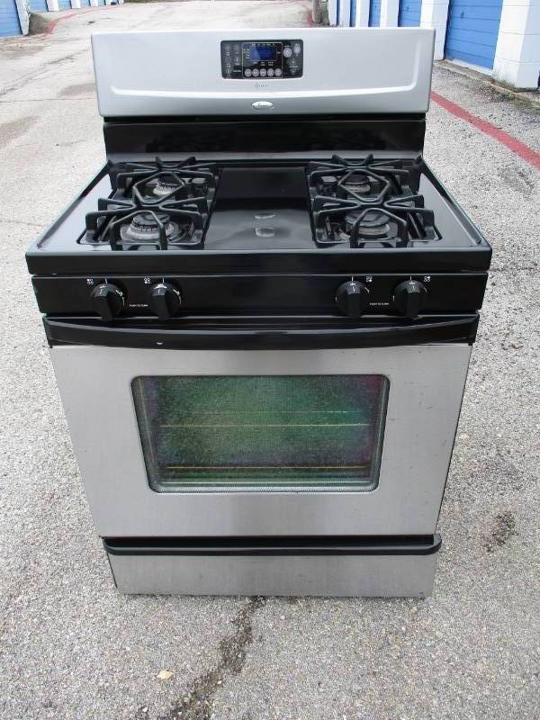 Whirlpool Accubake Freestanding 4 Burner Natural Gas Range With Oven In Stainless And Black Enamel Autumn S Here Auction Auction Spear Llc