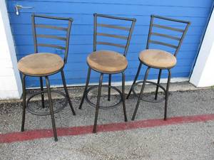 lot 25 image: 3-Hig Top Bar Metal Stools With Cloth  Swivel Seats