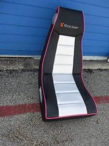 lot 69 image: Rocker-Stereo Gaming Chair-Like New, Black & Silver With Pink Edge Trim