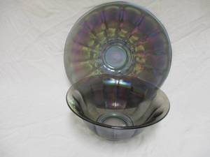 lot 19 image: Vintage Iridescent Carnival Glass -Large Punch Bowl and 15-Rd. Platter.