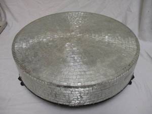 lot 48 image: LARGE ROUND METAL- WEDDING CAKE STAND  PEDESTAL