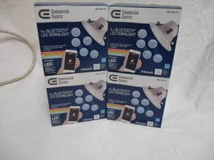 lot 83 image: 4-NEW-Commercial Electric, 4 - Bluetooth LED Downlights. You can control by you phone. #1002 365 413, In Unopened Box.