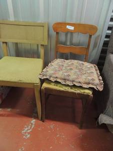 lot 53 image: 2 Vintage kitchen tables chairs,  need repair