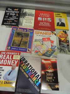 lot 61 image: 10 books- Road guide play better golf, Birds of Texas, Real money, Intelligence of dogs