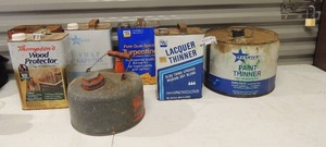 lot 138 image: Assorted bottles of opened paint thinner for oil based paint Vintage 1 gallon gas can